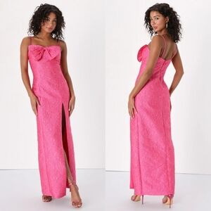 Lulus Cute Romantic Pink Jacquard Bow Sleeveless Maxi Dress M Wedding Party